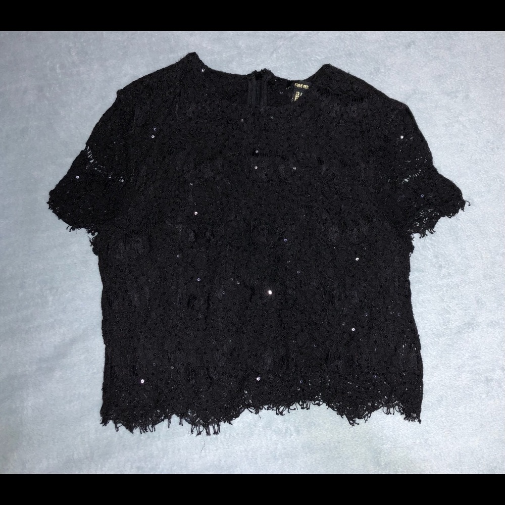 Black lace sequin top
